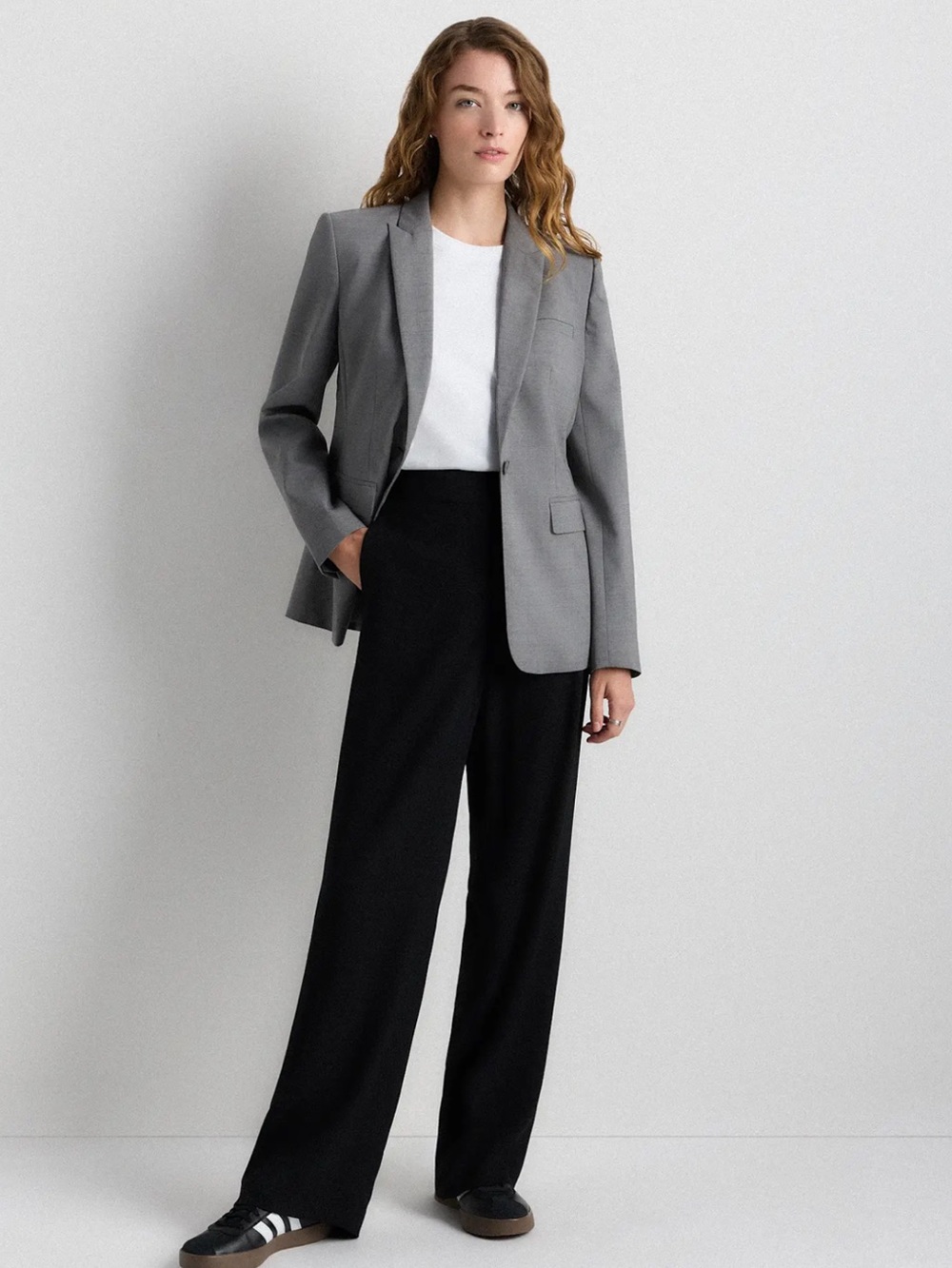 Quince Italian Wool Grey Melange Long Blazer Office Business NWT Large